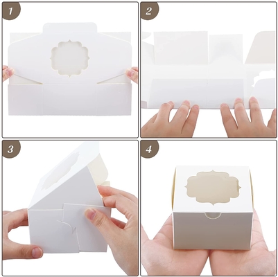 4 Inch White Custom Cake Box Window For Cupcakes Candy Chocolate Strawberries