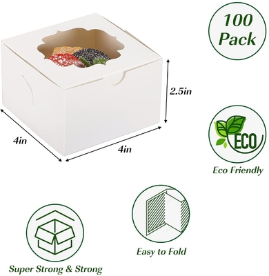 4 Inch White Custom Cake Box Window For Cupcakes Candy Chocolate Strawberries