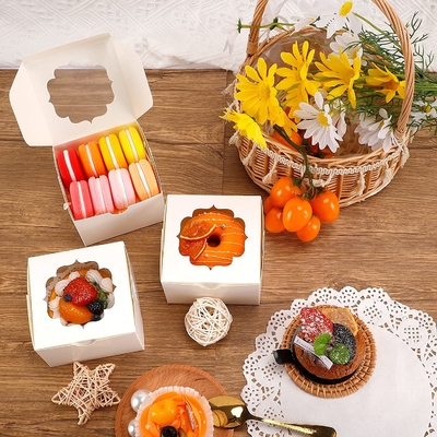 4 Inch White Custom Cake Box Window For Cupcakes Candy Chocolate Strawberries