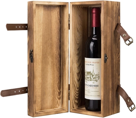 Vintage Brown Wood Single Bottle Gift Wooden Wine Box With Leatherette Straps