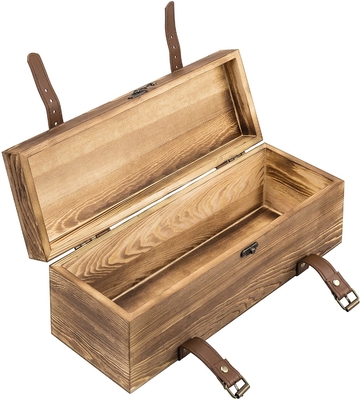 Vintage Brown Wood Single Bottle Gift Wooden Wine Box With Leatherette Straps