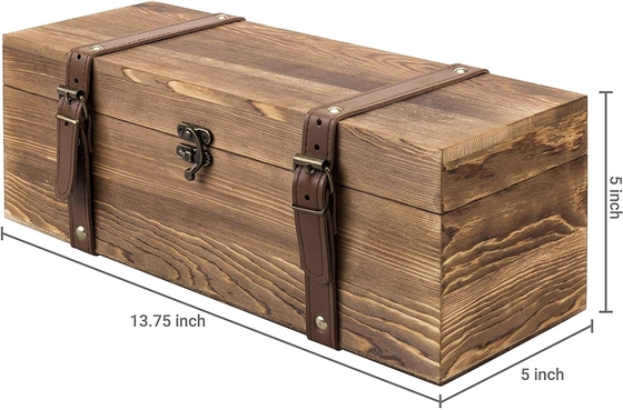 Vintage Brown Wood Single Bottle Gift Wooden Wine Box With Leatherette Straps