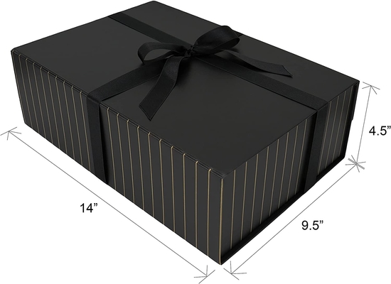 Long Ribbon Magnetic Gift Box Cardboard Matte Black