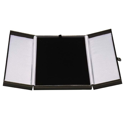 Black Faux Leather Jewelry Box Snap Tab Necklace Gift Box