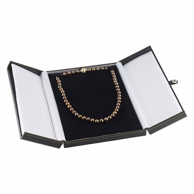 Black Faux Leather Jewelry Box Snap Tab Necklace Gift Box