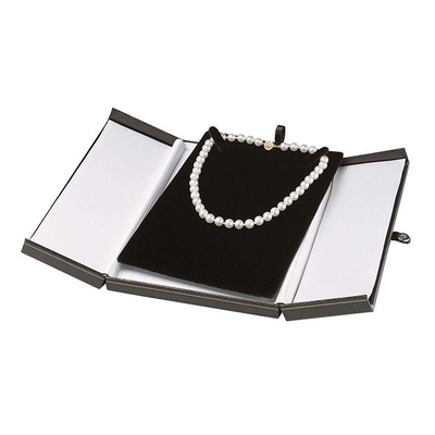 Black Faux Leather Jewelry Box Snap Tab Necklace Gift Box