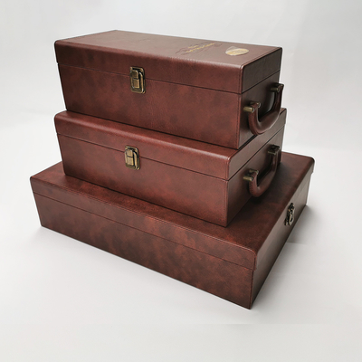 Luxury Personalized PU Leather 500ml 750ml Champagne Gift Boxes With Handle