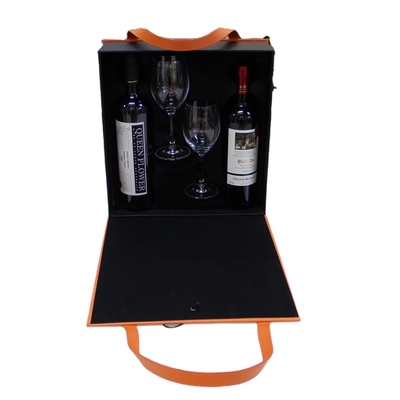 Custom Leather Suitcase Shaped Luxury Red Wine Packing Gift Box With Carrying Handle