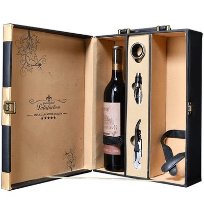 Blank Black Gold Leather Sublimation 2 Bottle Wine Bottle Gift Box With Accessories