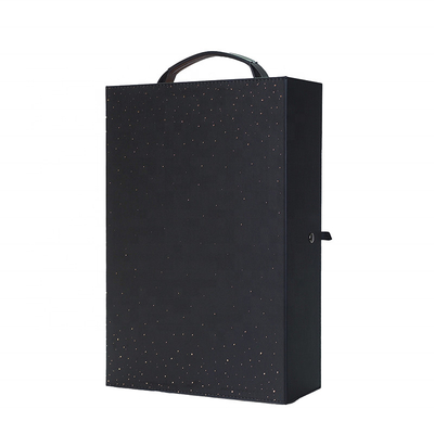 Luxury Packing PU Leather Cardboard Gift Box 2-Bottle Wine Box Packaging With Handle
