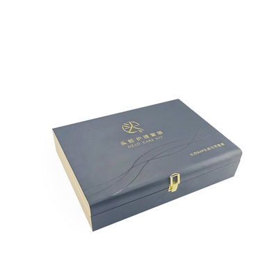 Hardware Hinge Lock Suitcase Packing Pu Black Leather Box Glod Logo Personalized Engraved Leather Gift Box