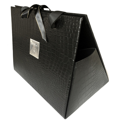 Custom Logo Leather Gift Box Gift Black 2 Folding Wine Box