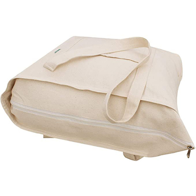 Printed Zipper Canvas Tote Bag With Pocket Custom Logo