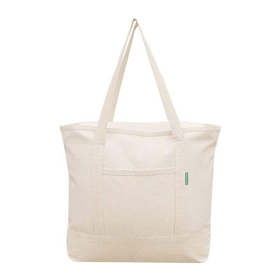 Printed Zipper Canvas Tote Bag With Pocket Custom Logo