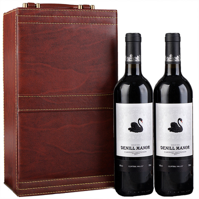 New Style Pu Wood Grain Portable Double Bottle Wine Box Business Gift