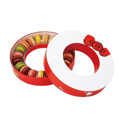 Luxury Paperboard Round Macaron Gift Box With Plastic Tray