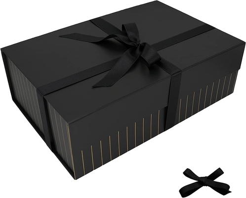 Good price Long Ribbon Magnetic Gift Box Cardboard Matte Black online