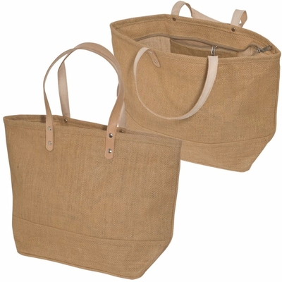 Good price Household Large Cotton Burlap Tote Bag With Leather Handle online