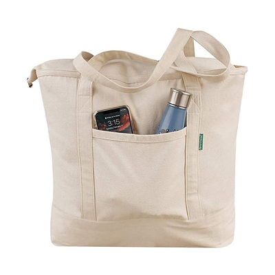 Good price Printed Zipper Canvas Tote Bag With Pocket Custom Logo online