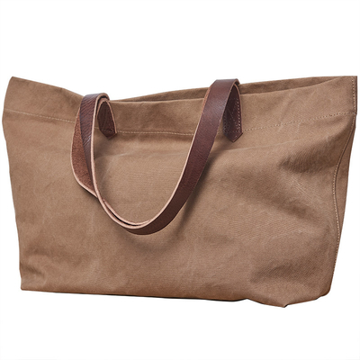Good price Leather Shoulder Canvas Tote Bag Leather Handle Foldable Tote Bag online