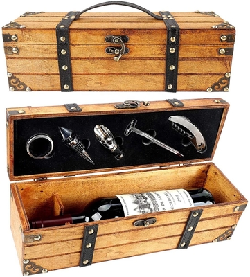 Good price Embossing Wooden Wine Box Leatherette Straps Handmade Wooden Wine Glass Box online
