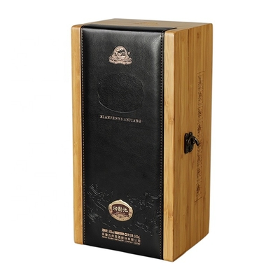 Good price Customized Wine Crafts Natural Bamboo Wood Wine Gift Box With PU Leather online